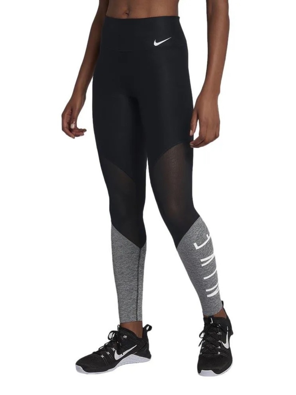 Nike Black & Gray High-Rise Mesh Panel Leggings